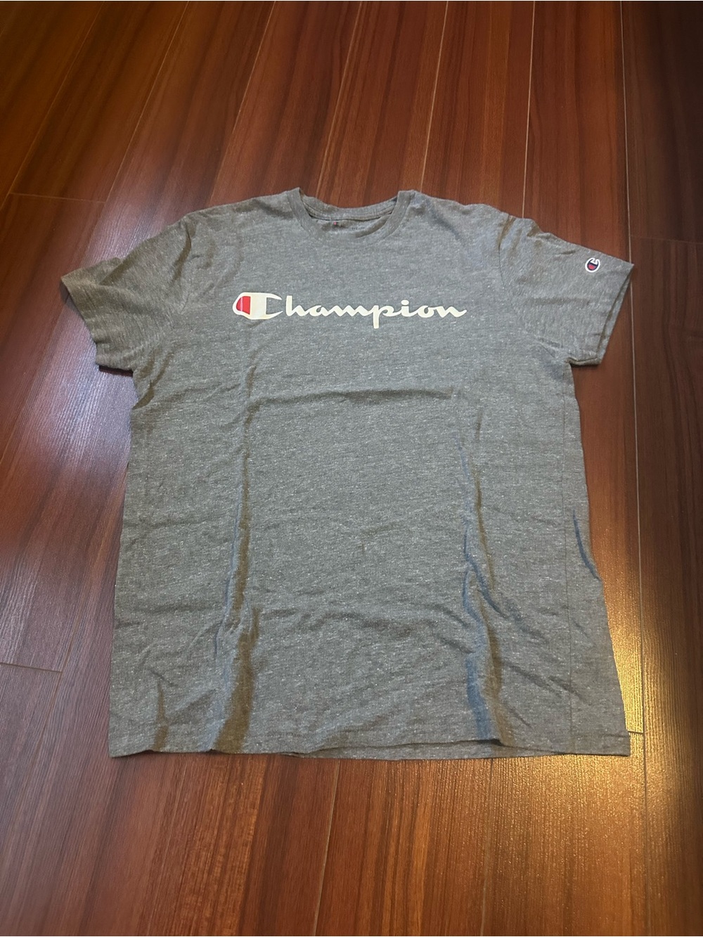 Champion Gray Script Logo Short Sleeve Tee